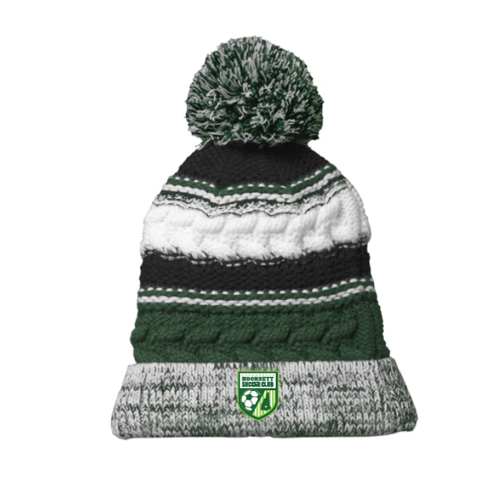 Hooksett Soccer Heather Pom Striped Beanie